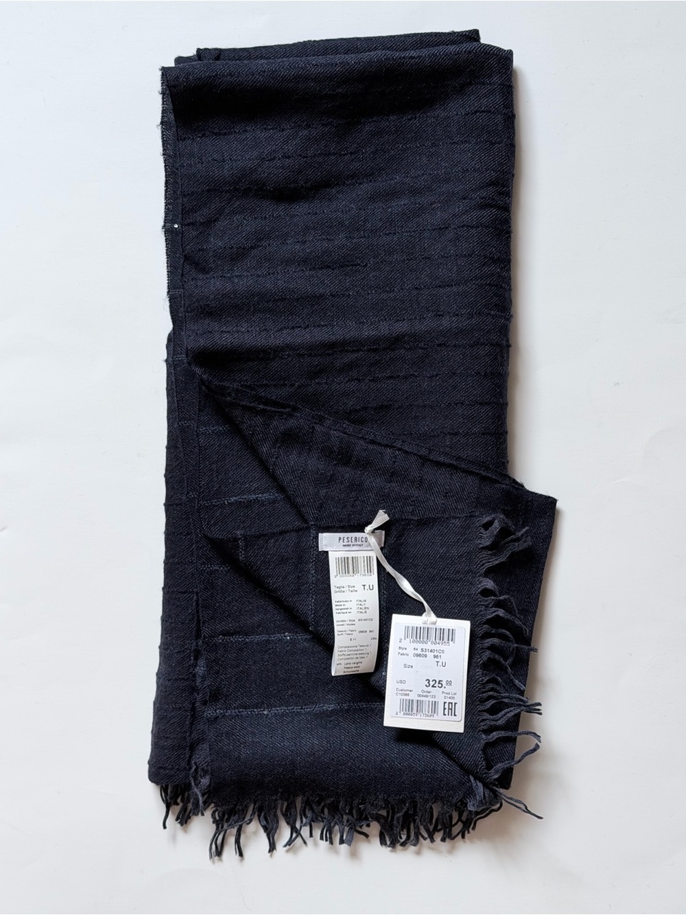 New Peserico Navy Blue Wool Shawl Wrap Scarf with Sequin Shimmer 75”x33” Italy